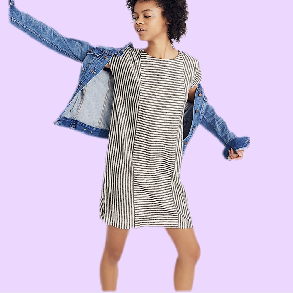 Madewell Black and White Striped Shift Dress